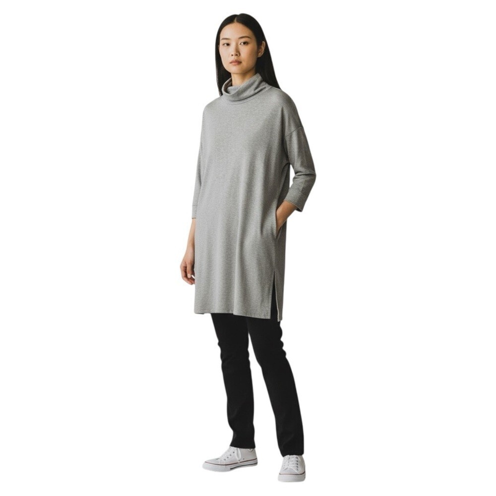 Eileen Fisher Tencel Slouch Collar Tunic Dress Women’s‎ Small Grey Heather
